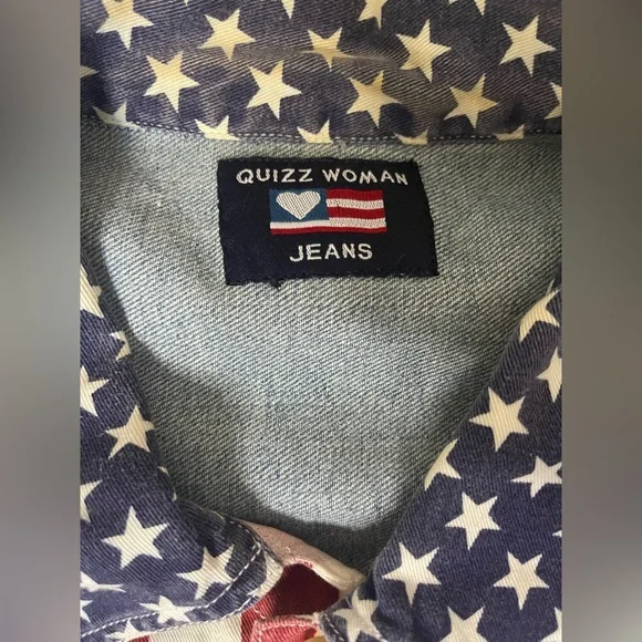 Vintage Quizz Woman Jeans Denim Vest USA American Flag Stars & Stripes 90s - Picture 5 of 5